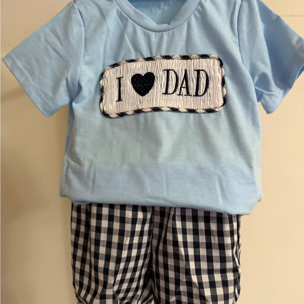New Smocked I Love Dad Short Set - Size 3-6 months